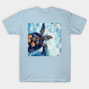 Cute turtle painting (sea turtle, ocean, sea and beach) T-Shirt